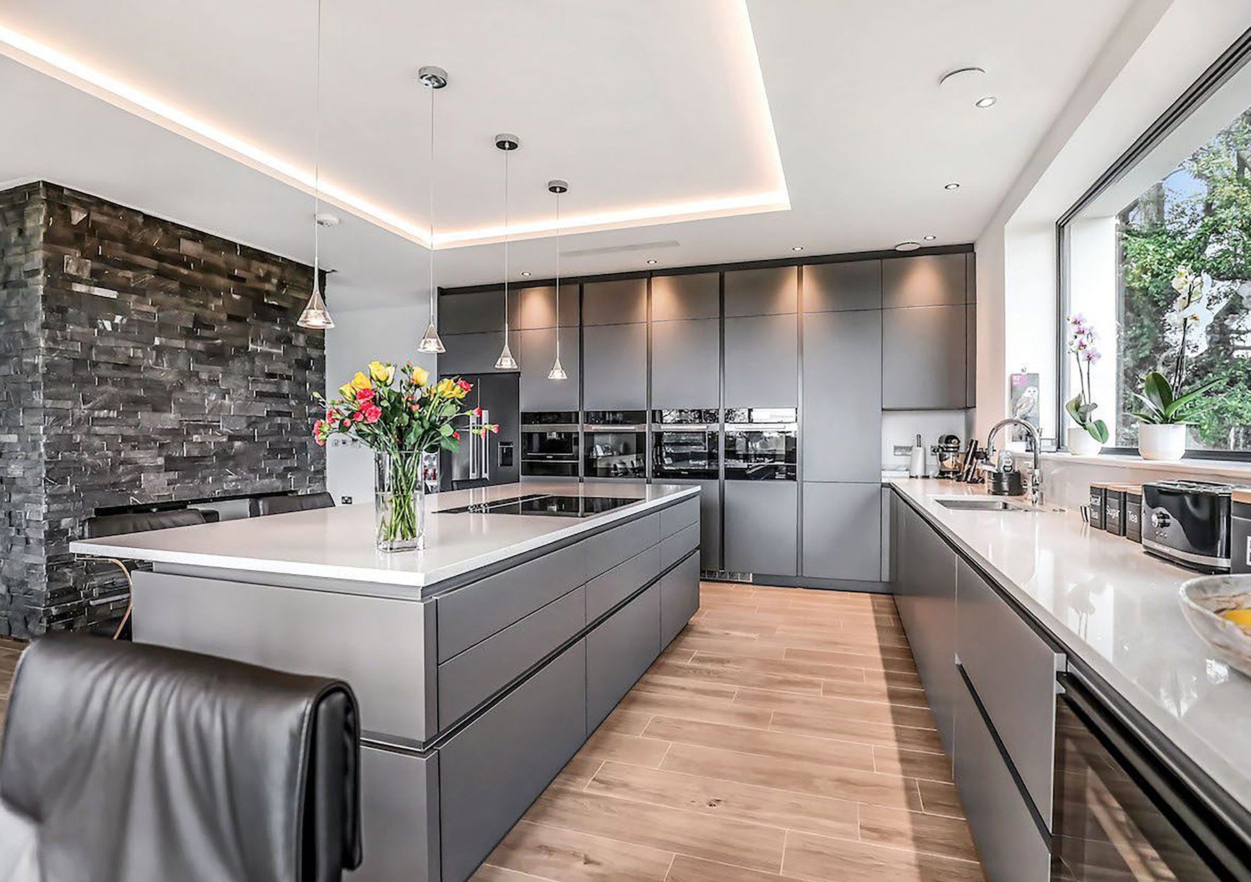 Luxury grey stone worktop detail