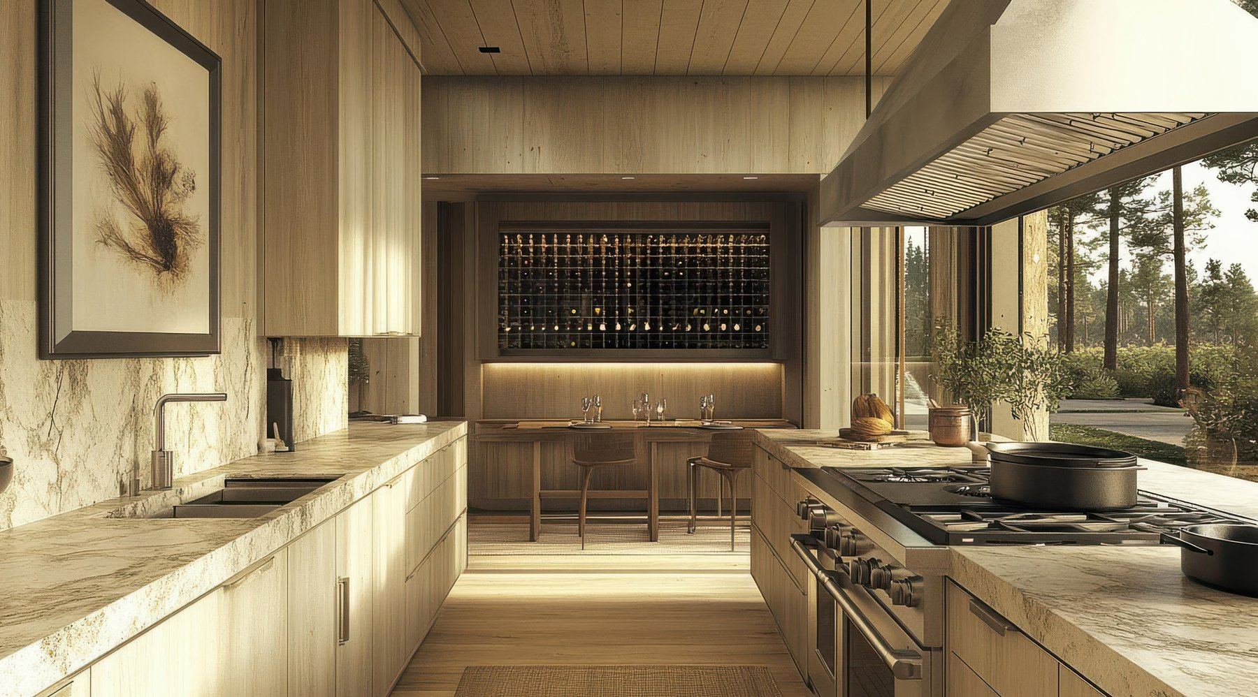 Bespoke wood-toned fitted kitchen by BFK with handleless island, High Wycombe