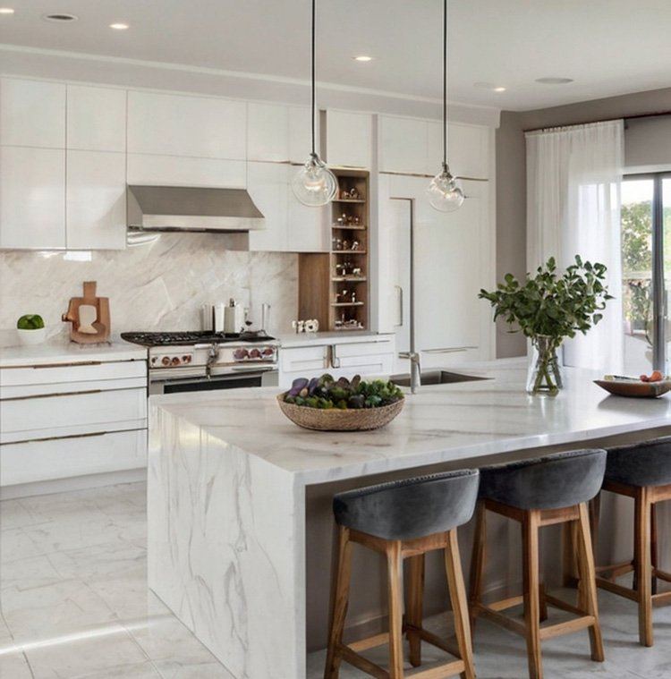 Marble stone worktop fitted in a modern BFK kitchen
