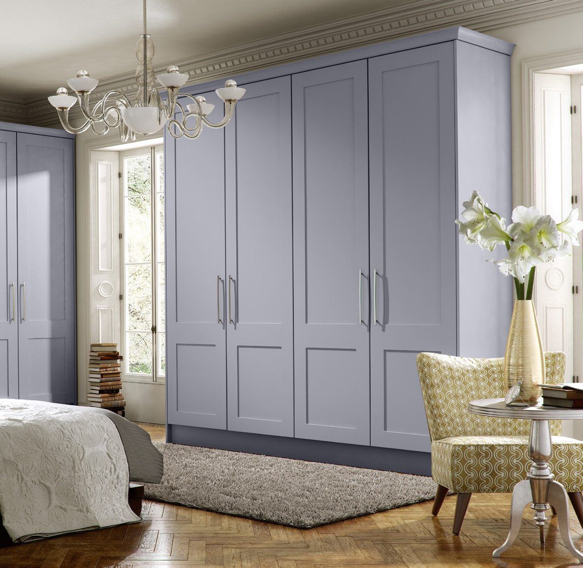 Bespoke fitted wardrobe in lavender finish