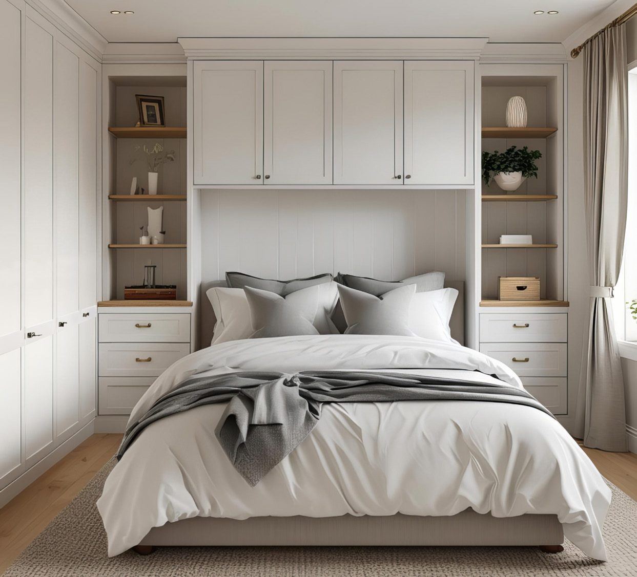 White bespoke fitted wardrobe with internal organisation