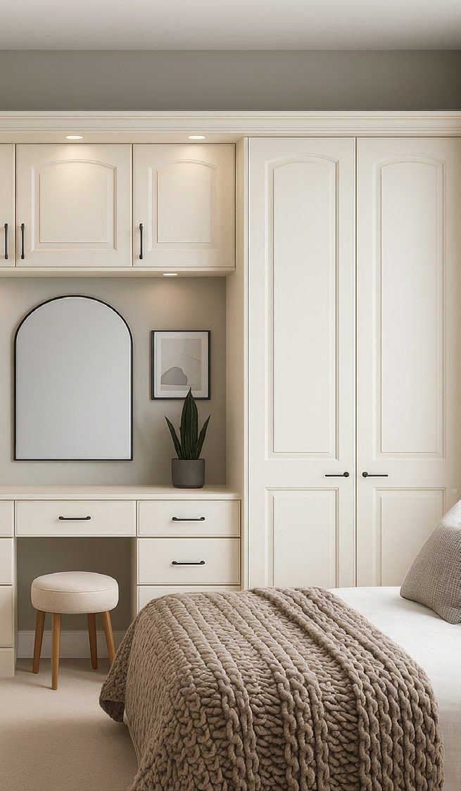 Bespoke fitted wardrobe with arched door detailing