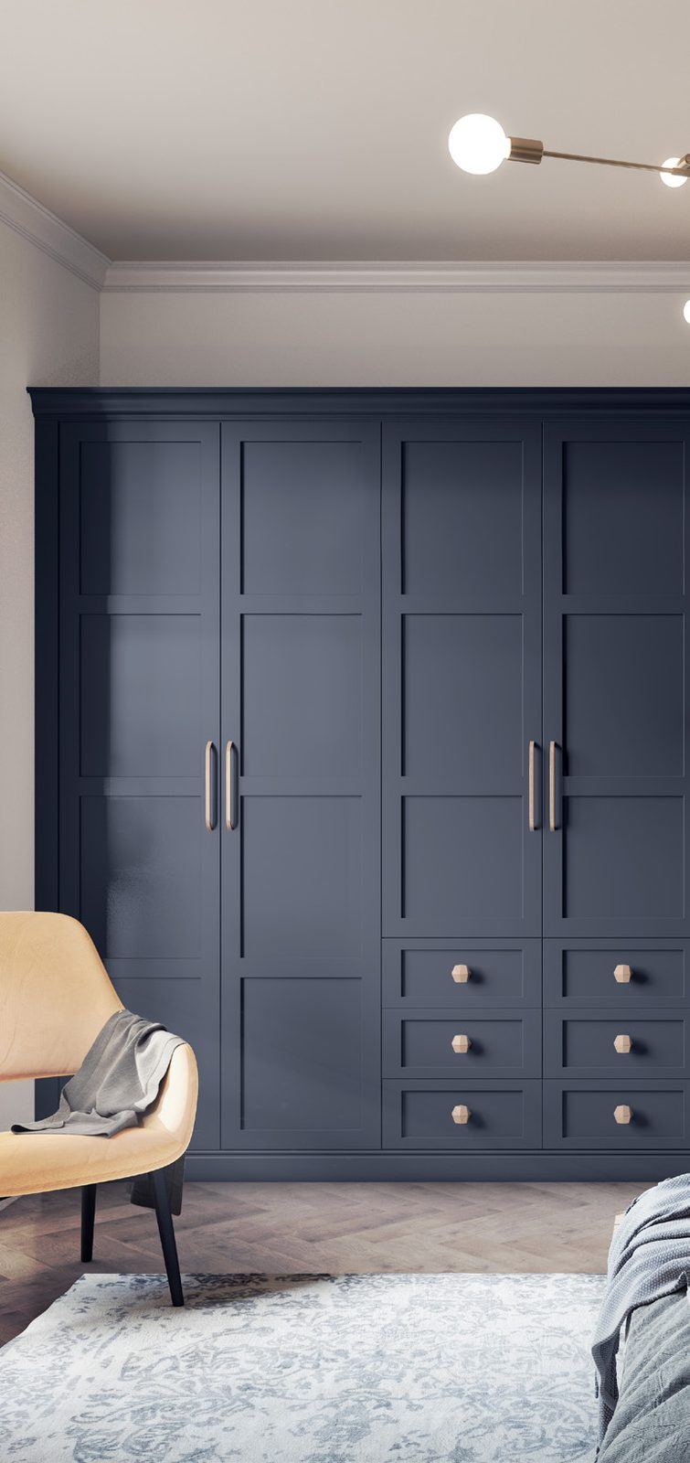 Classic navy bespoke fitted wardrobe by BFK