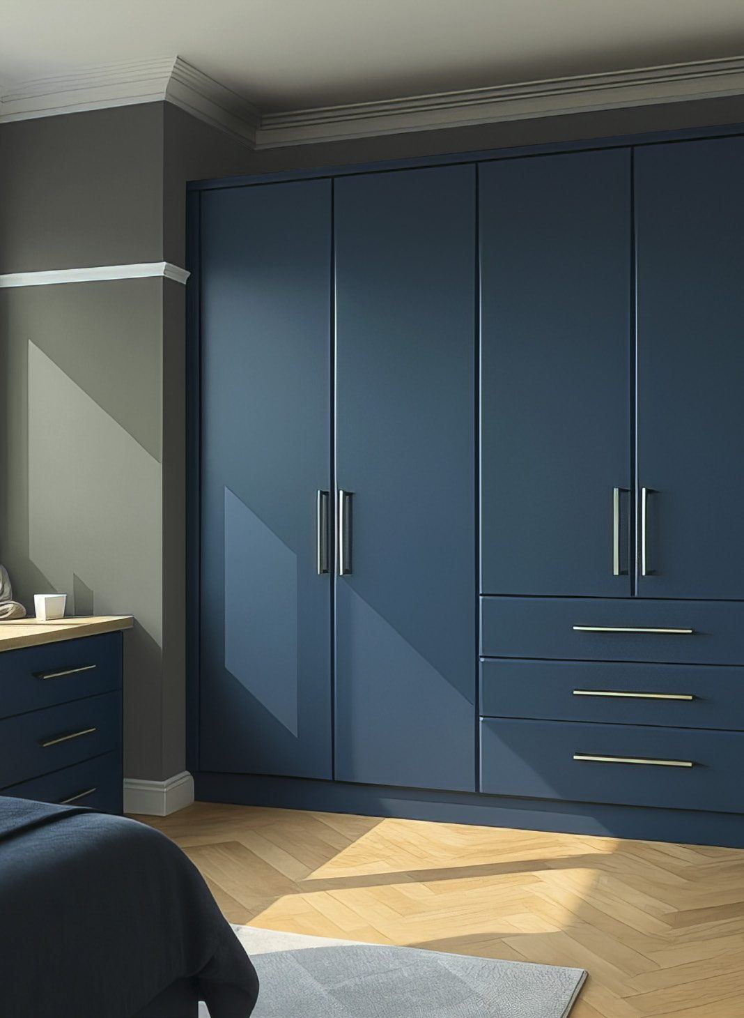 Bespoke fitted wardrobe in navy finish