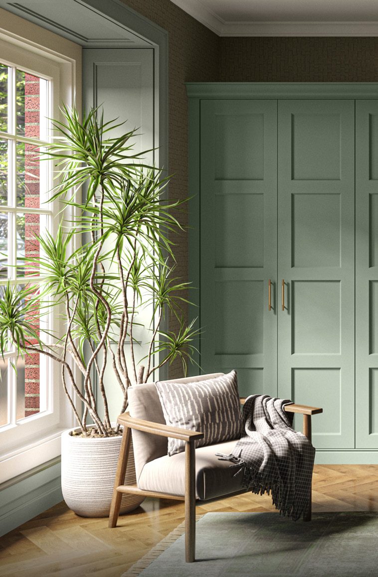 Multi-panel wardrobe in heritage green